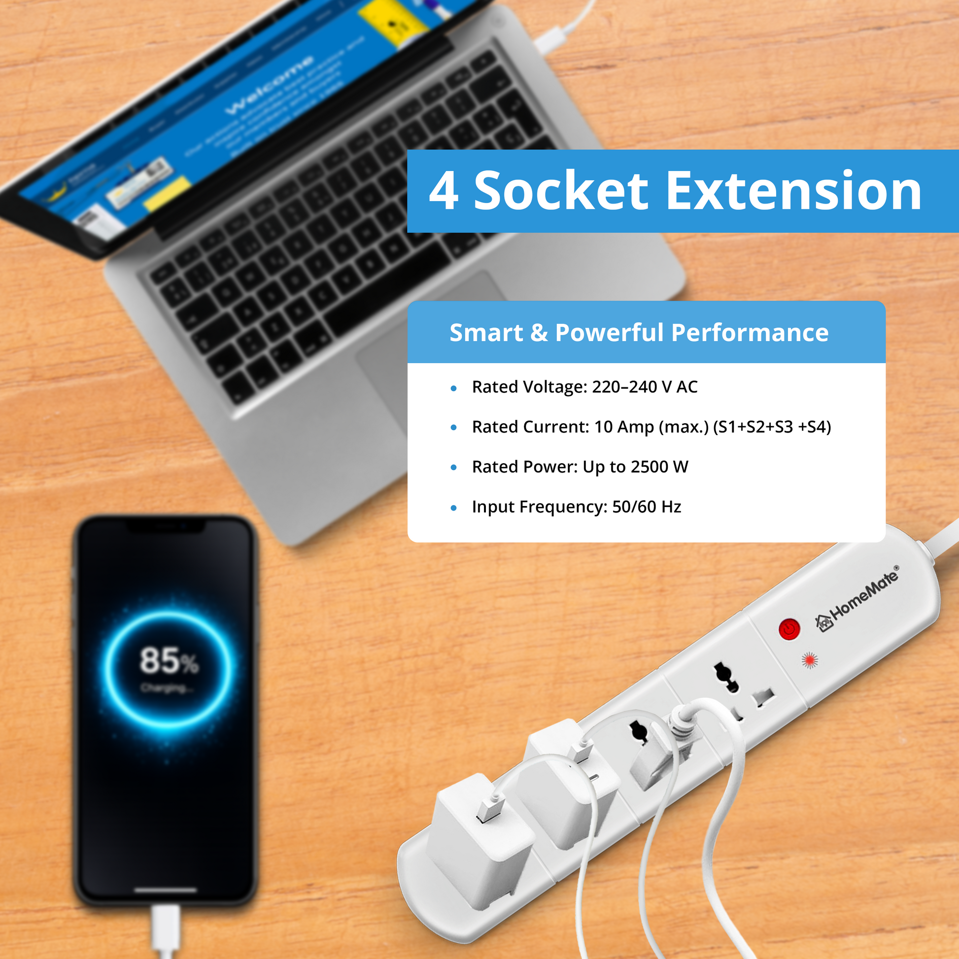 WiFi + BLE Smart Power Strip Extension 4 Outlet